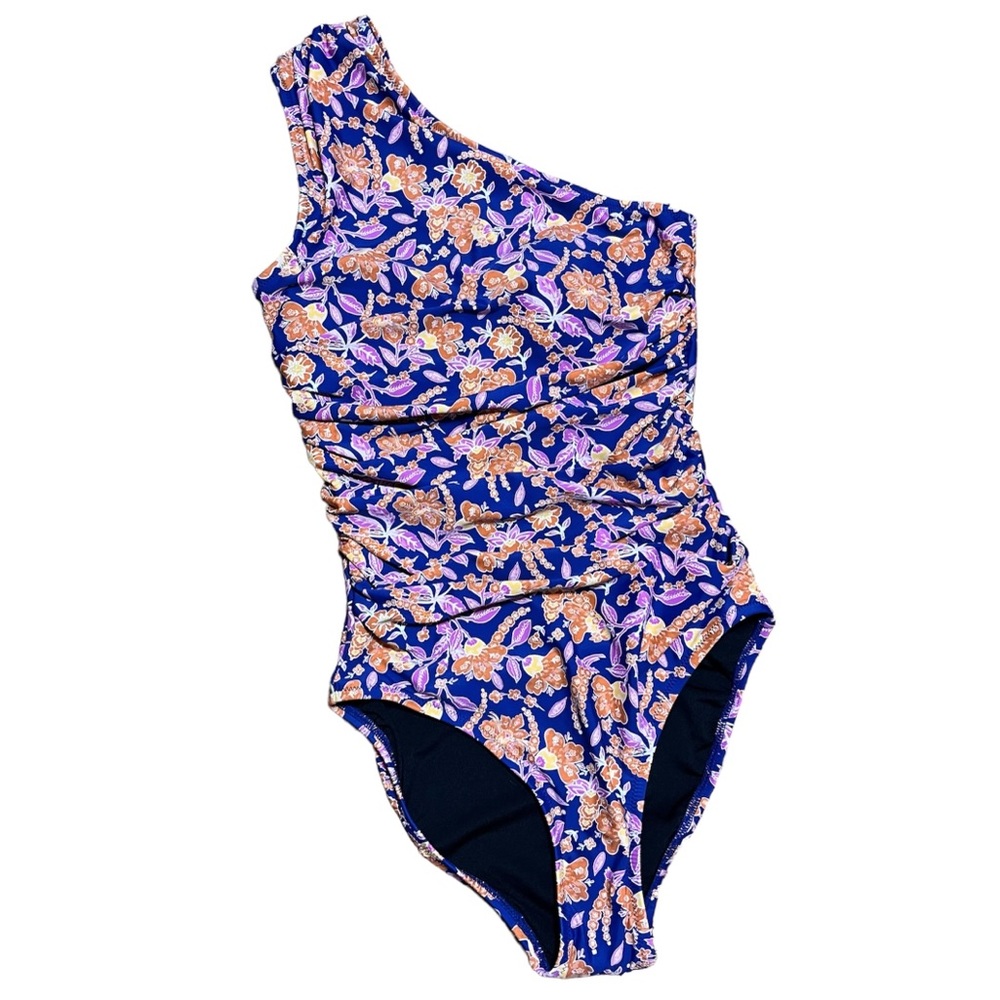J Crew Ruched One Shoulder One Piece Floral Block Print Swimsuit NWT Sz 0